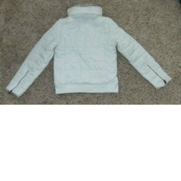 Womens Puffer Jacket Aeropostale White Small Hooded Fx Fur Quilted Winter Zip Up - Picture 8 of 8